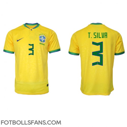 Brasilien Thiago Silva #3 Replika Hemmatröja VM 2022 Kortärmad